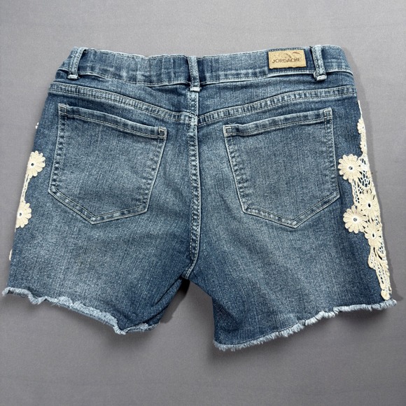 Jordache Girls Denim Shorts Size‎ 14 Blue Wash Floral Lace Frayed Hem Casual - Picture 2 of 3